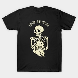 Living The Dream Skeleton Cat by Tobe Fonseca T-Shirt